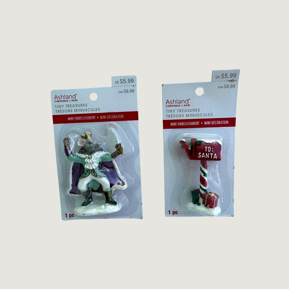 Ashland Christmas Tiny Treasures Mouse King & Santa Mailbox Mini Embellishments